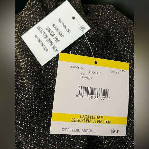 NWT Kasper Metallic Shimmer Black & Gold Petite Twist Neck Knit Top Size Med PM - Picture 14 of 15